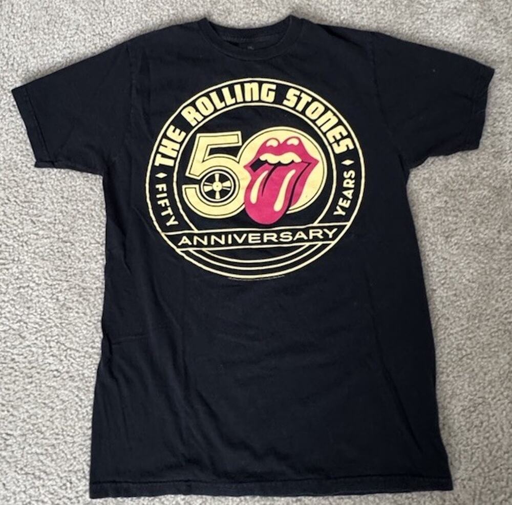 Rolling Stones 50th Anniversary T Shirt Womens Medium Black Tongue Logo Band Tee
